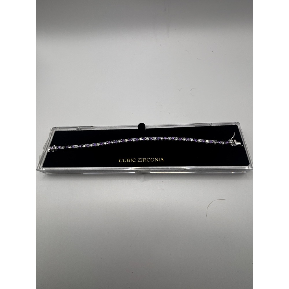 Kohl's Tennis Bracelet Womens 7.5" Silver Purple Clear Cubic Zirconia CZB004SPIR